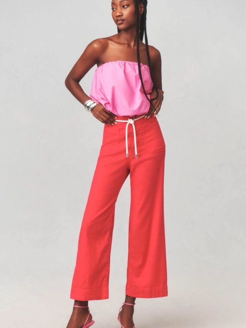 Anthropologie Colette Crop Linen Pants Wide Leg Maeve Raspberry Pink Sz 27